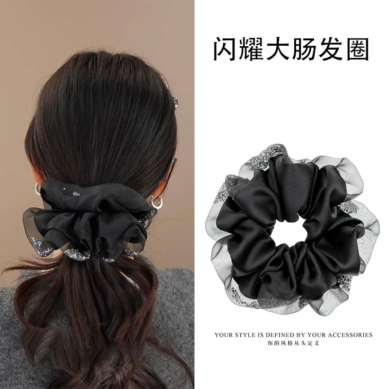 夜宴星云高级感纱边缎面肥肠圈新款气质扎发头绳大号皮筋头花3601