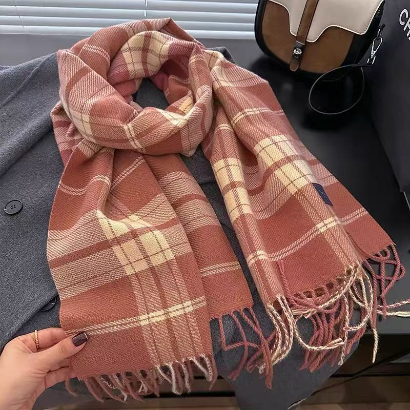 Y084 【砖粉格纹 】  丝巾 180*70大尺寸