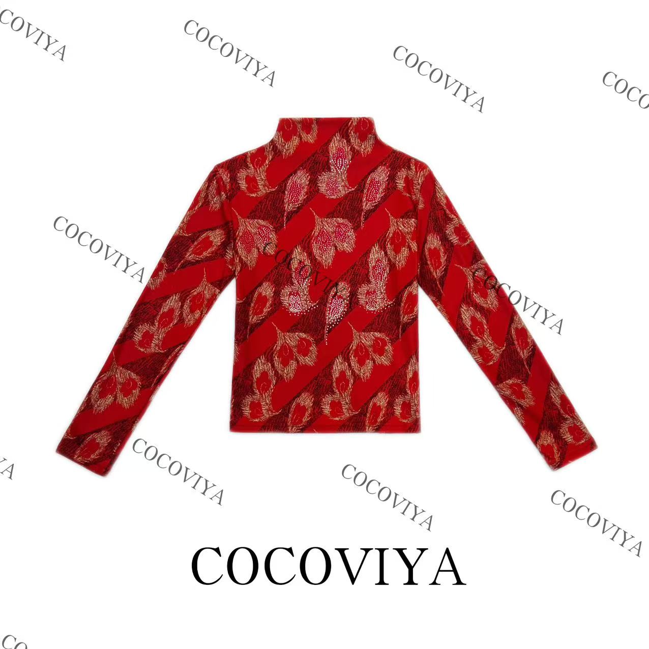 【CC】COCOVIYA雀翎鎏纹织彩德绒长袖T恤时尚内搭上衣26C-1011