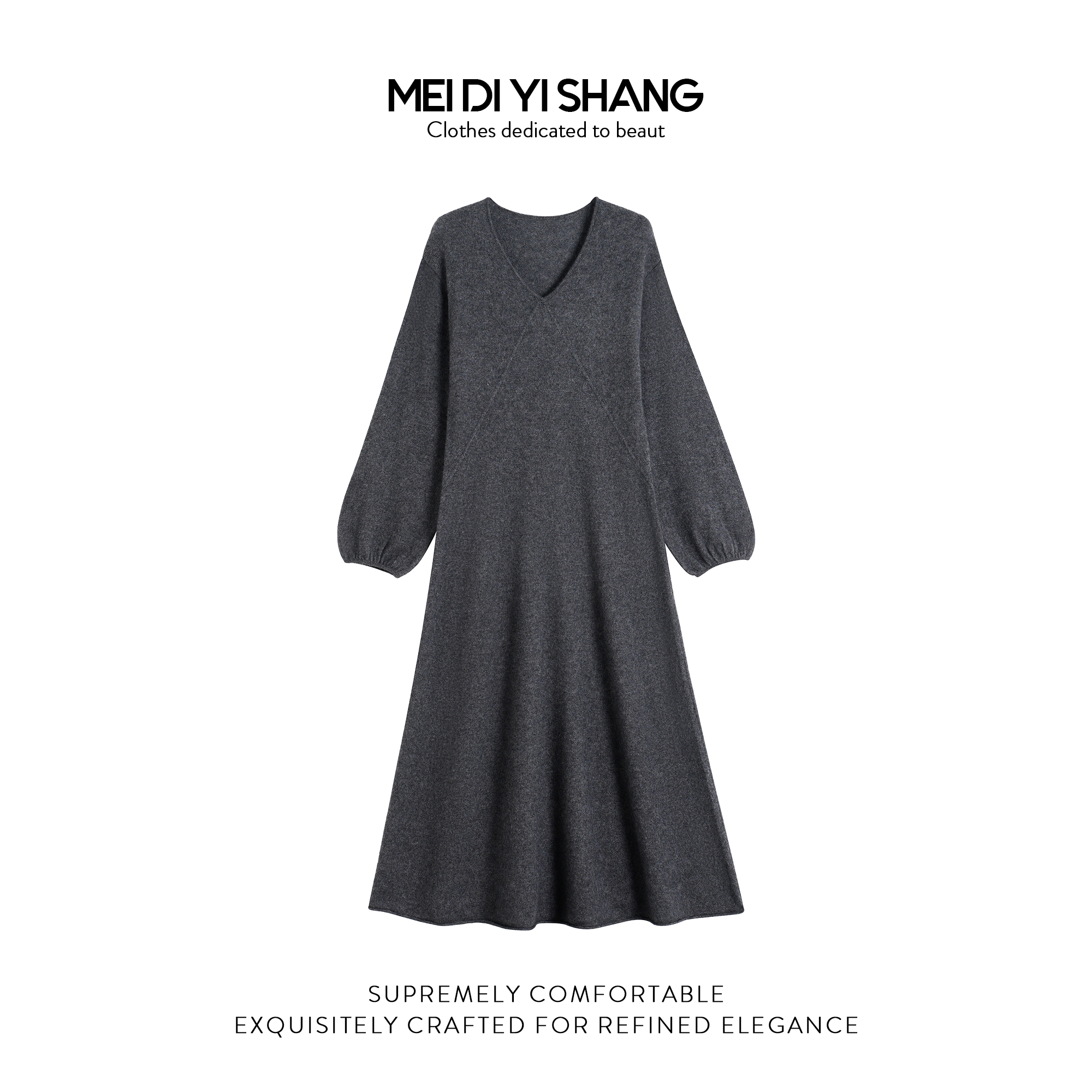 MDYS秋冬浣熊绒时尚气质V领百搭长袖圆领宽松连衣裙01-C219会掉毛