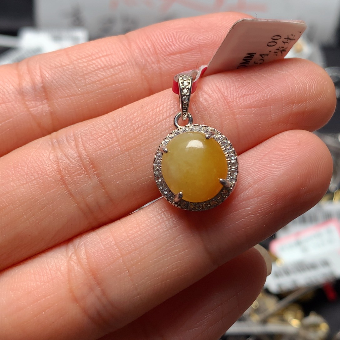 翡翠戒指银S925镶嵌天然翡翠吊坠