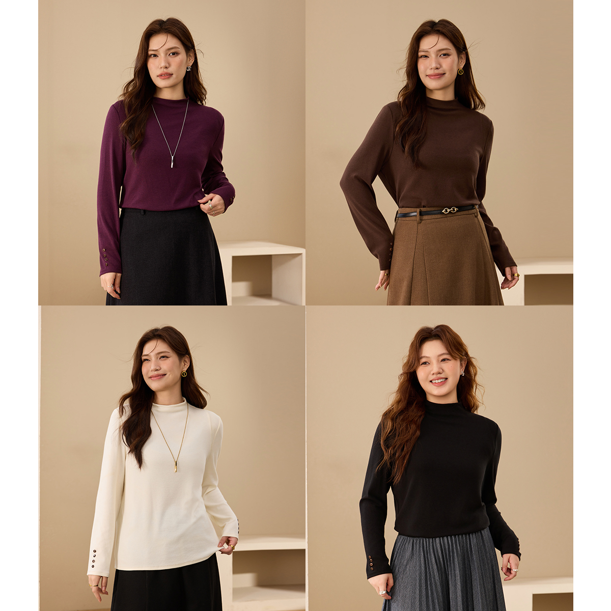 【简约气质风】纤莉秀大码流光风半高领净色针织衫高弹打底衫QK3602