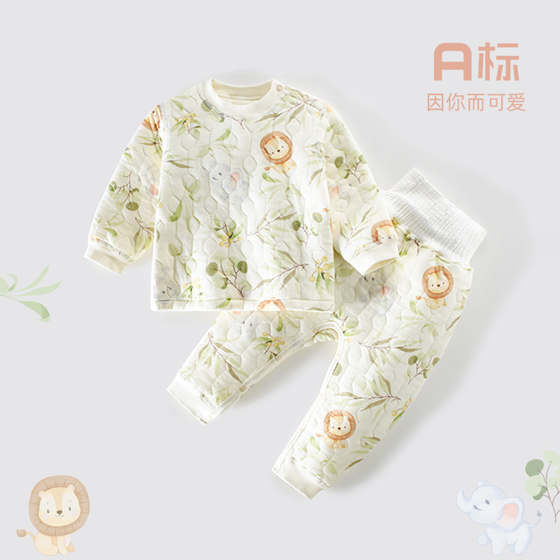 婴儿衣服春秋冬a类儿童家居服宝宝保暖分体套装夹棉儿童内衣套装