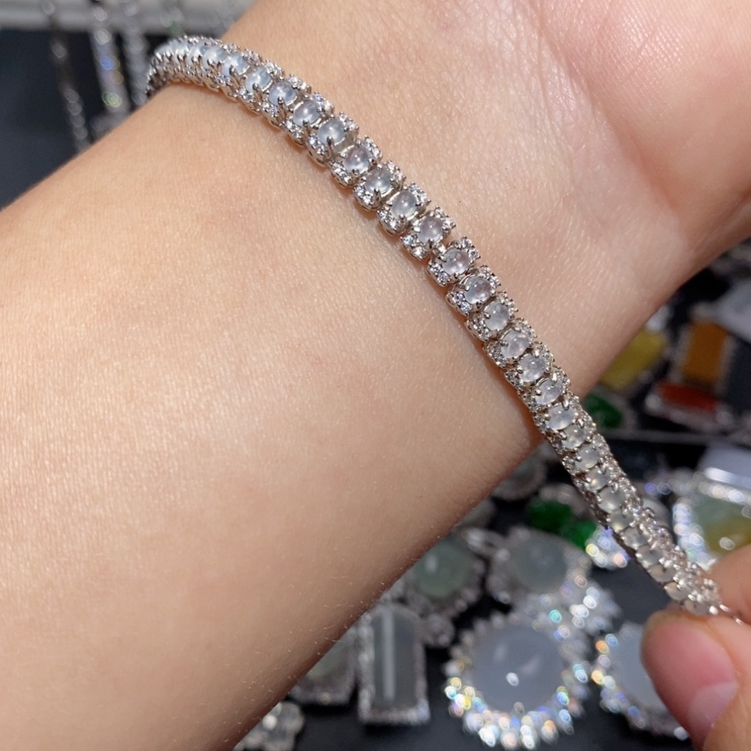 翡翠手链银S925镶嵌nj io