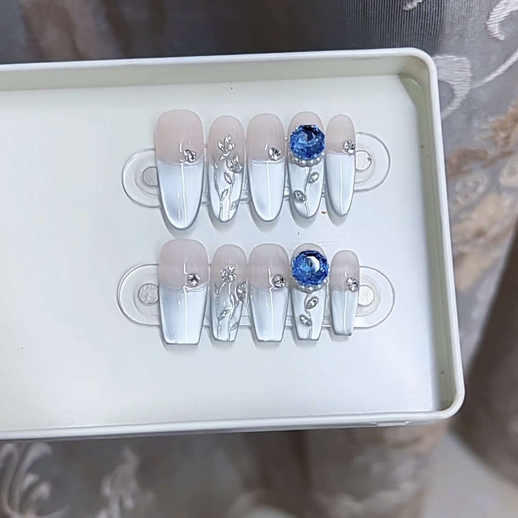 3000 NAIL “蓝玫瑰之语”设计师高定原创纯手工高级猫眼显白穿戴甲