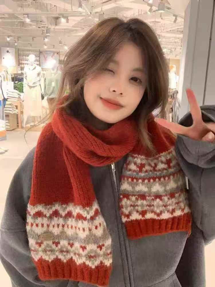 240--35直播间保暖围巾韩版极简风百搭拼色围巾