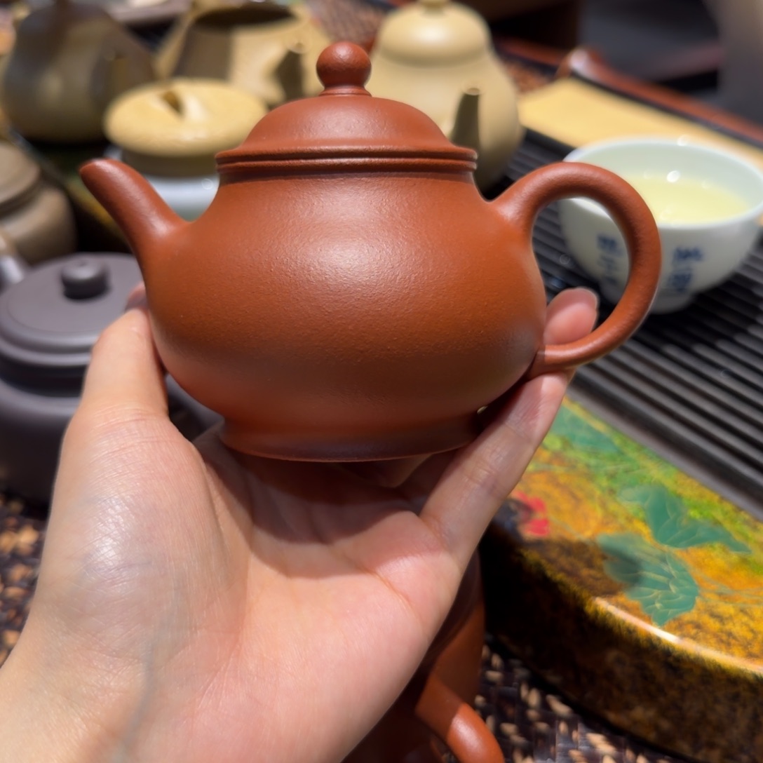 青***歪紫砂茶壶大红泥潘壶