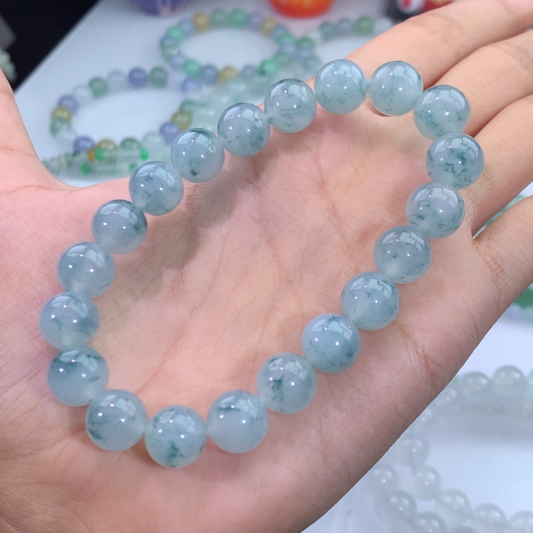 翡翠未镶嵌手链15号 水墨画飘花手串