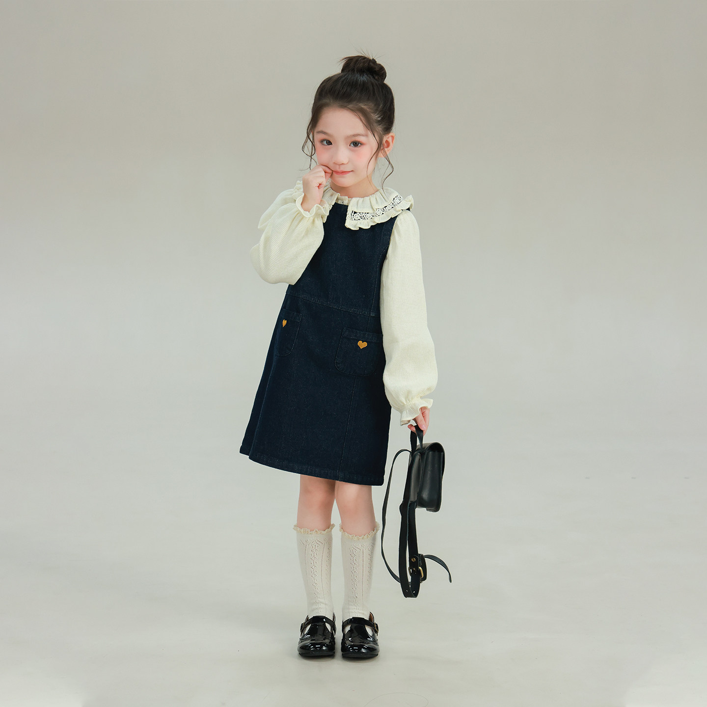 大耳象女童小爱心口袋牛仔背心裙2026春季新款连衣裙子2503147