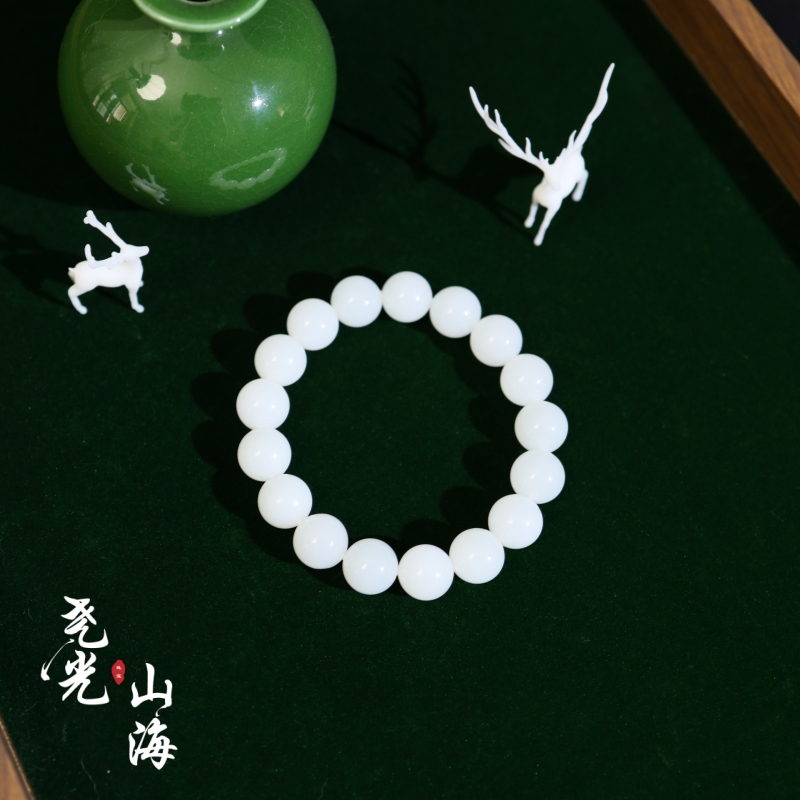 凝脂丨老俄料天然和田白玉玉石素圈手串单圈*12mm