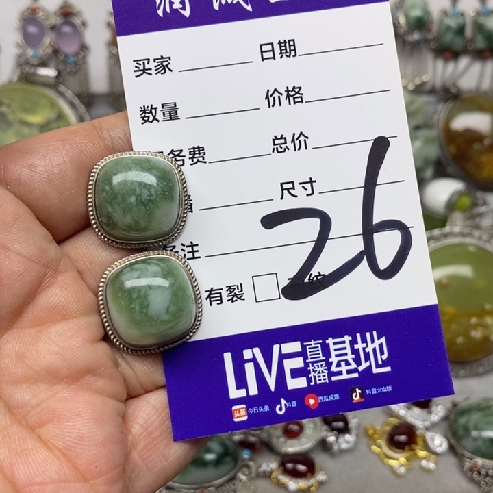 蛇纹石玉耳环银S925镶嵌用****2