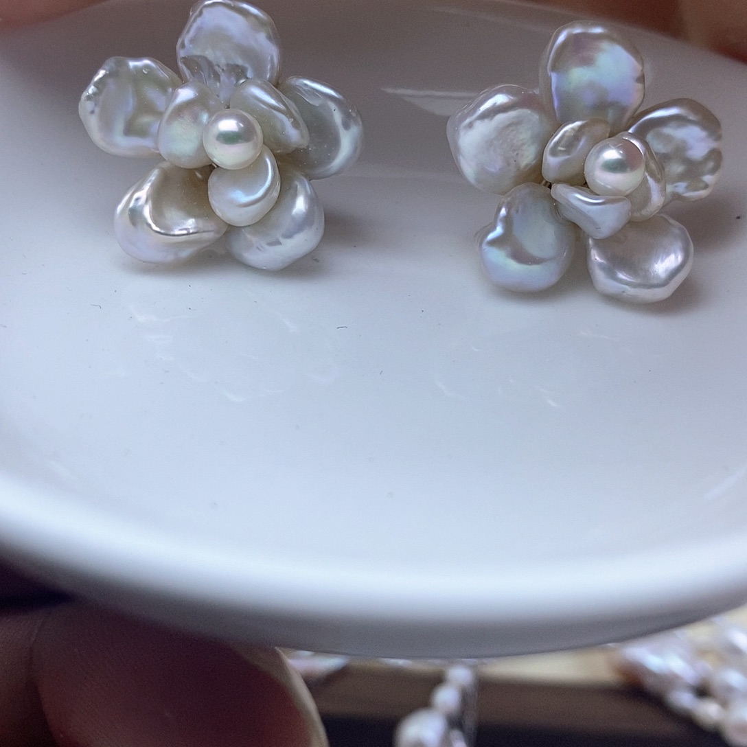 合金淡水珍珠耳钉玉*