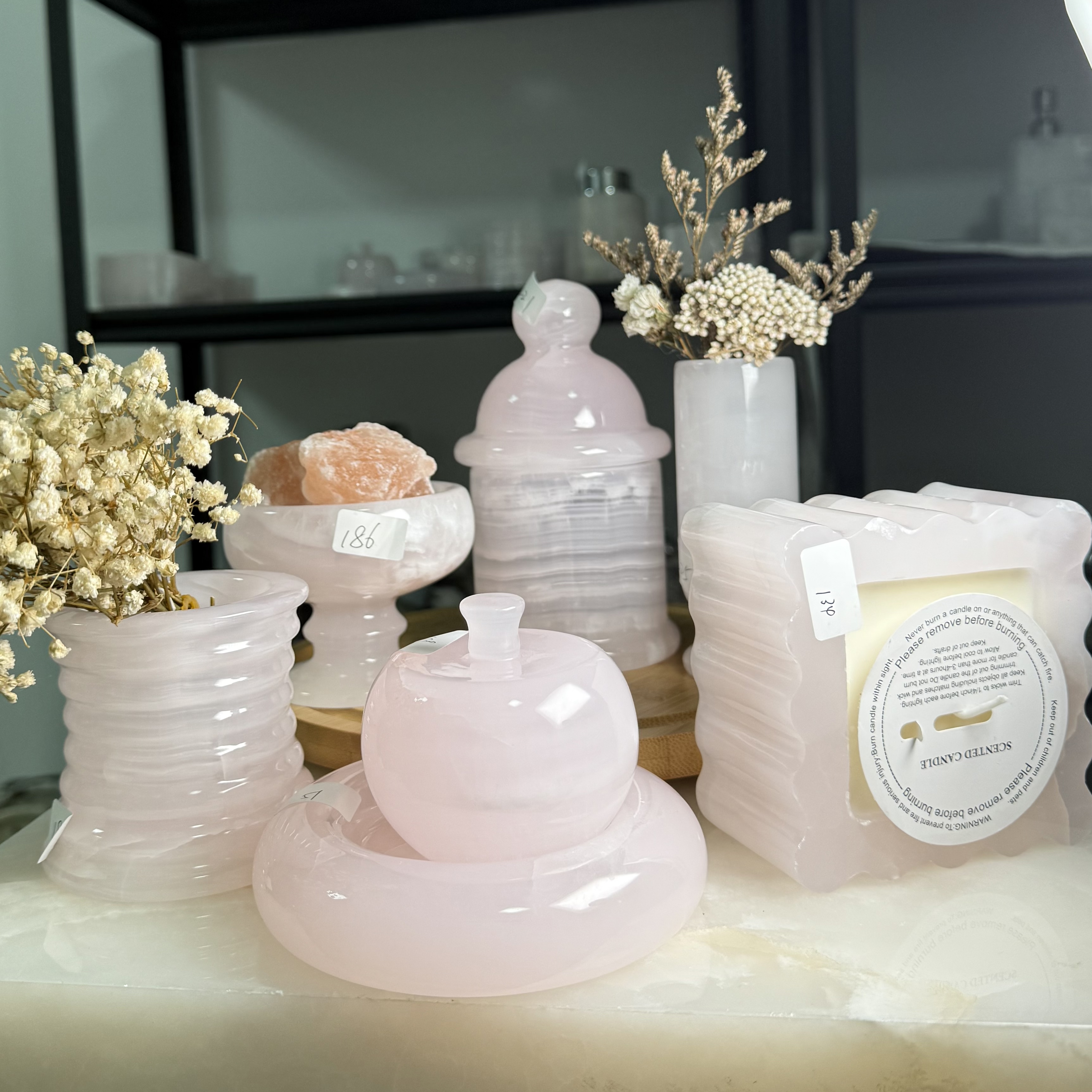 天然粉玉奢石家居用品简约轻奢