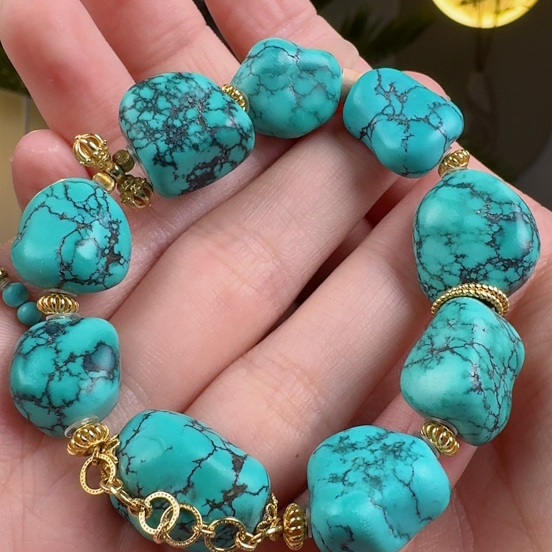 绿松石珠宝奇石18K金镶嵌