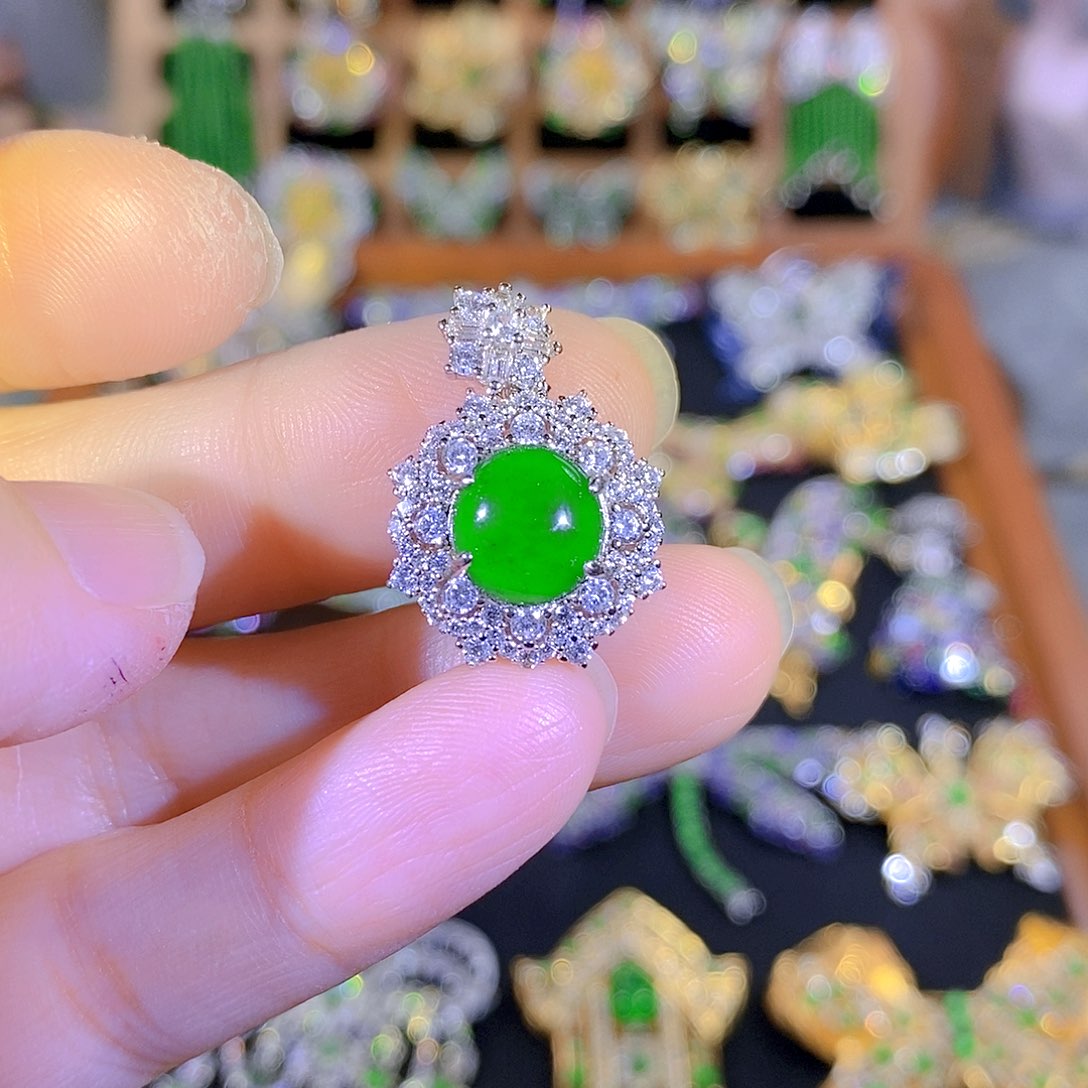 吊坠(不含链)银S925镶嵌翡翠