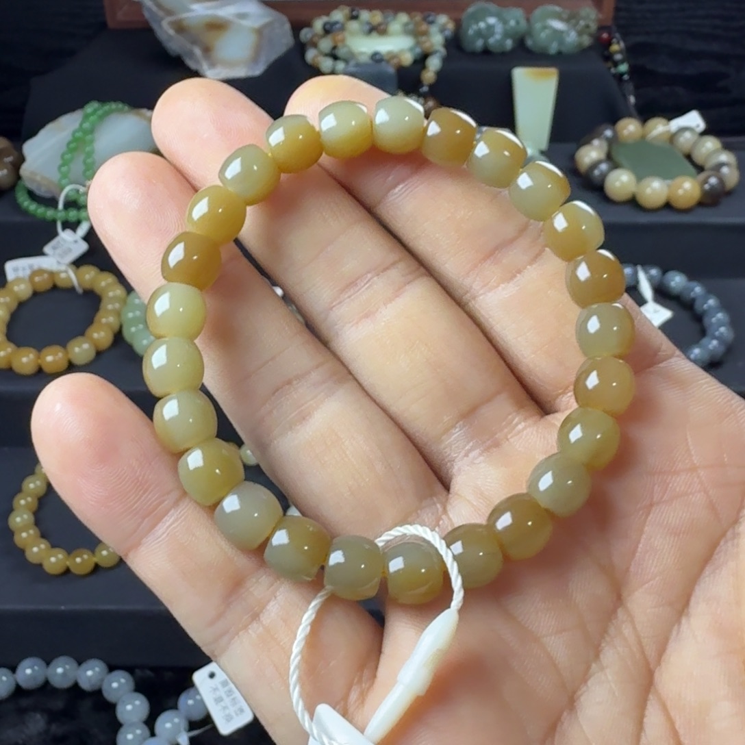 和田玉未镶嵌手链（NGTC国检证书）新疆且末糖卡8 精品