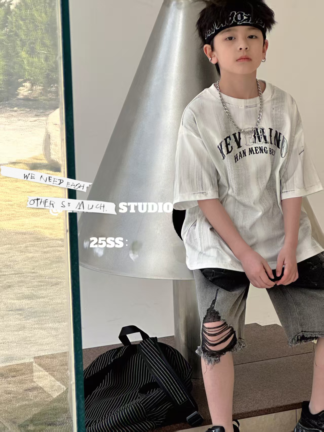 运动风套头常规男童休闲风套装夏装半袖韩版印花潮流