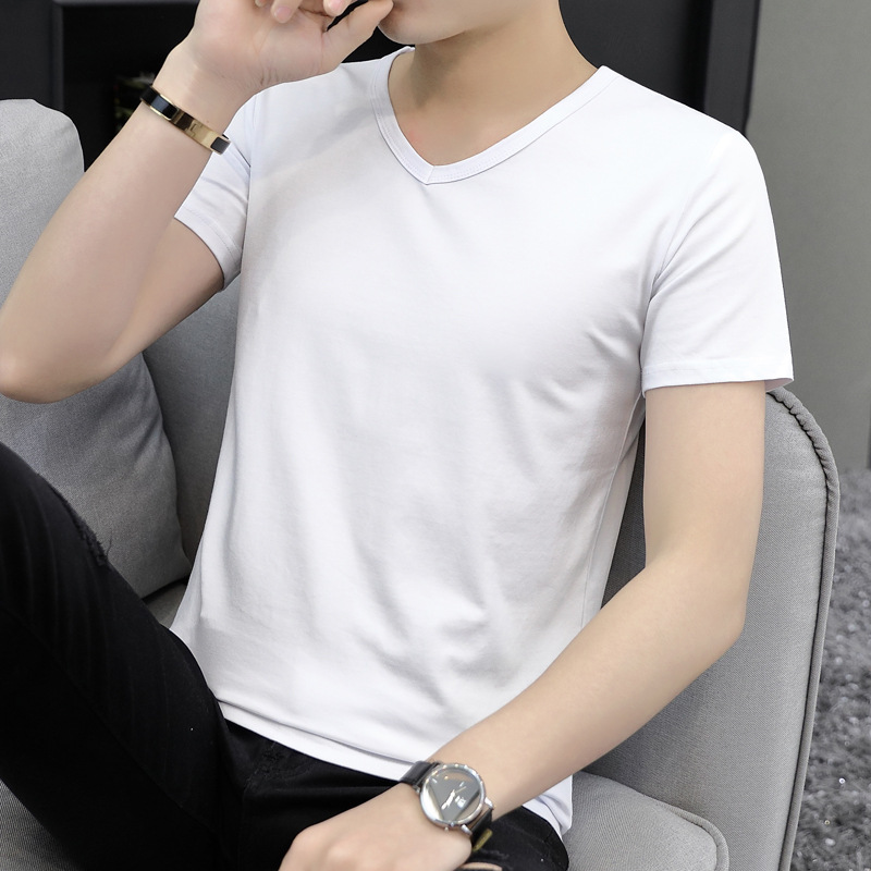潮流男休闲T恤百搭体恤夏季光板短袖半袖男士纯色白色