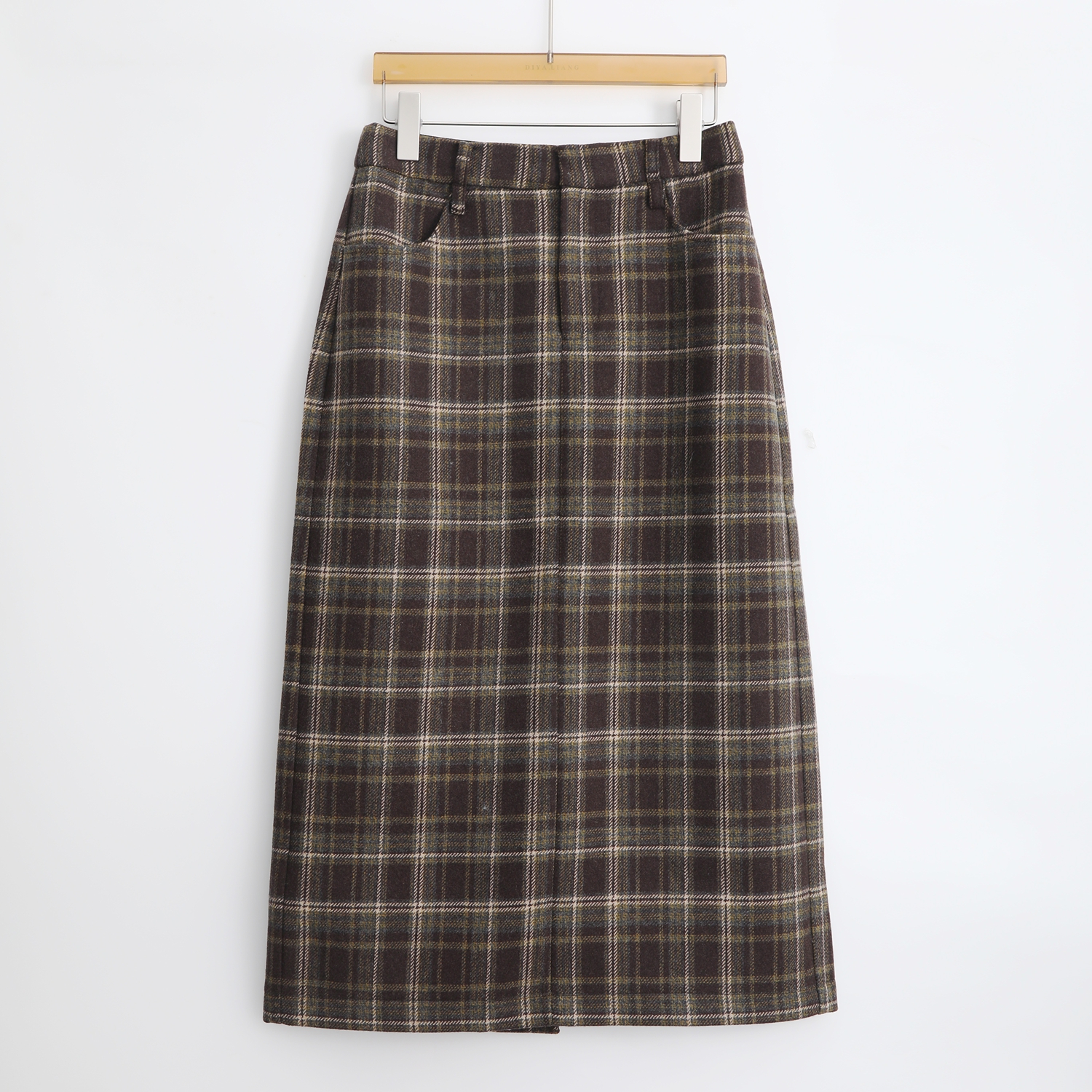 高腰半身裙秋季格纹直筒裙时尚格纹格子百褶休闲86836