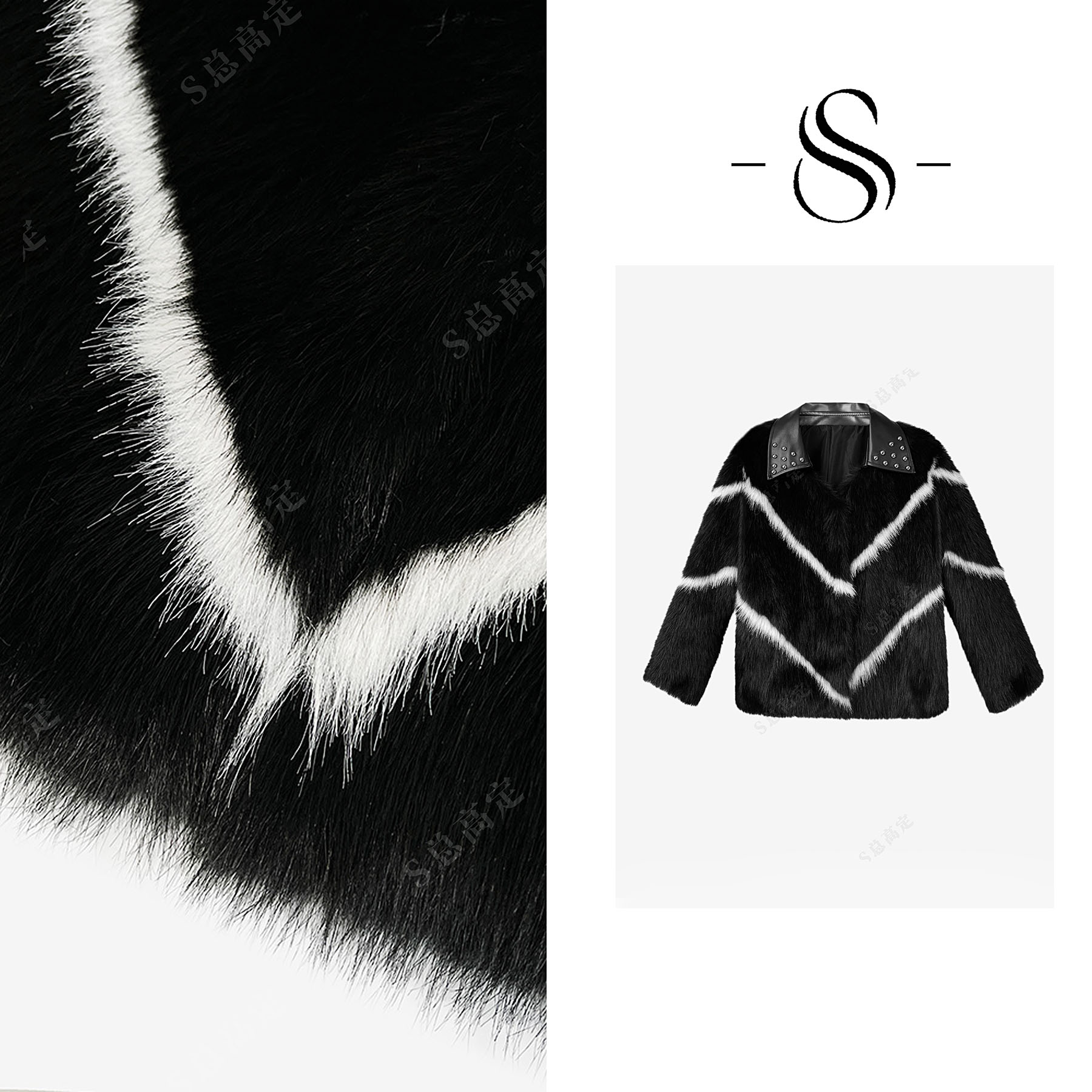 【丹丹】韩系冬季小香风短款线条拼接时尚百搭毛外套D0052