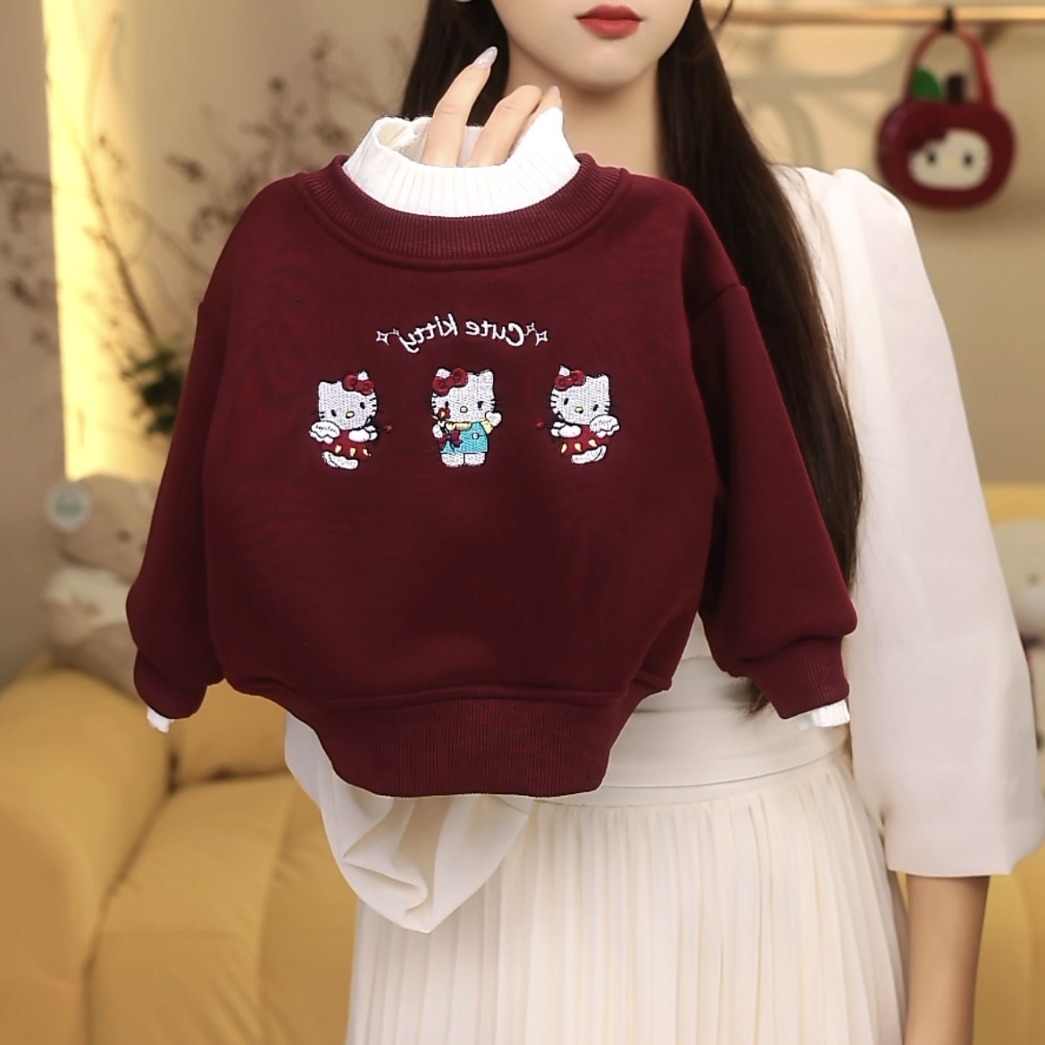 趣奇贝贝 女宝秋冬加绒半高领可爱超萌时尚小童装秋冬季加绒卫衣