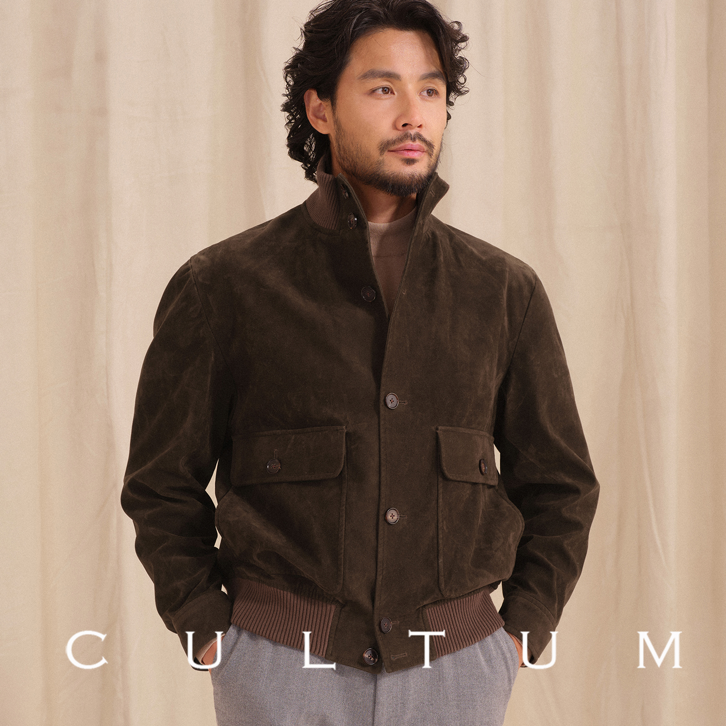 【可机洗易打理】CULTUM意式休闲麂皮绒A1飞行员短款夹克廓形外套