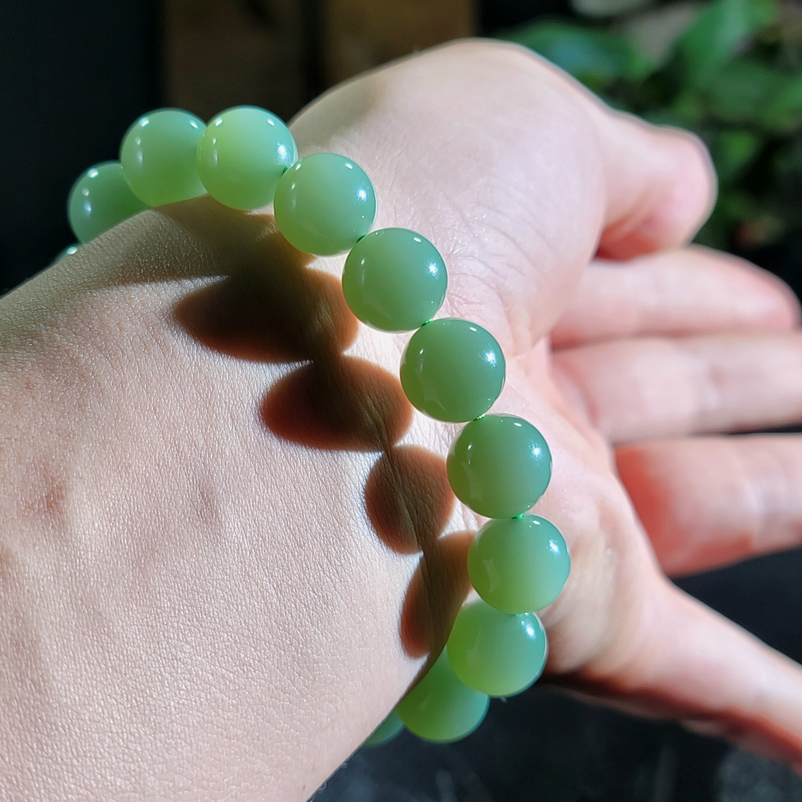 色标碧玉粉青手串 12mm圆珠单圈手串 简约冰透浅绿玉手串女士时尚