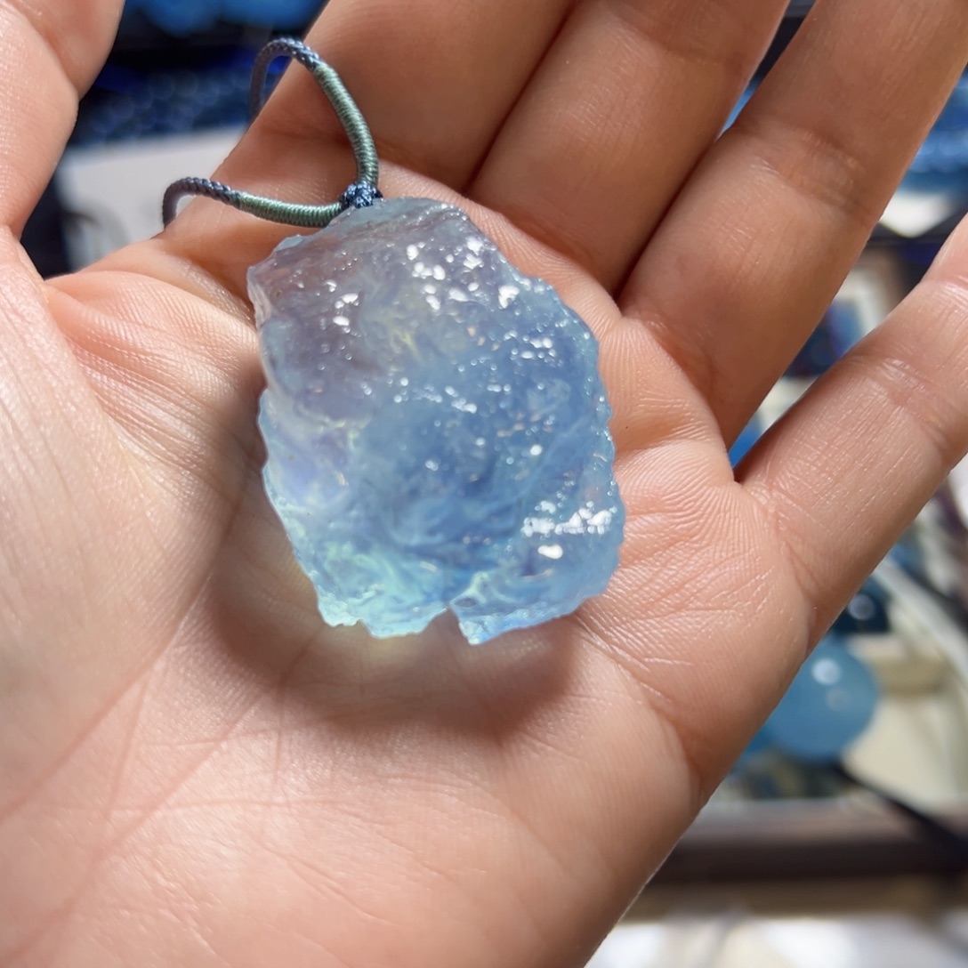 曙***光海蓝原石吊坠直播间专拍