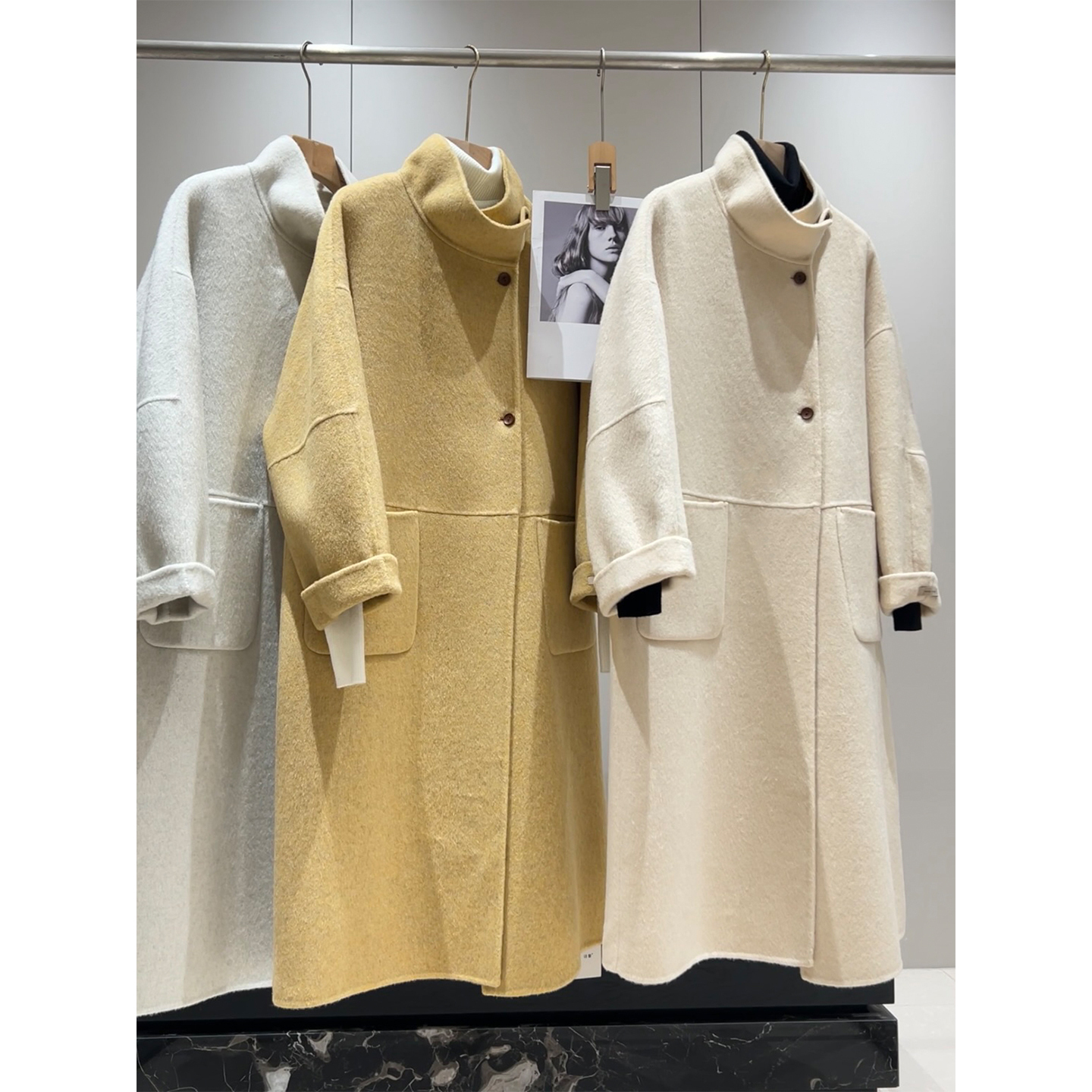高奢大厂！立领设计 简约高级圆扣绵羊毛双面呢大衣气质外套