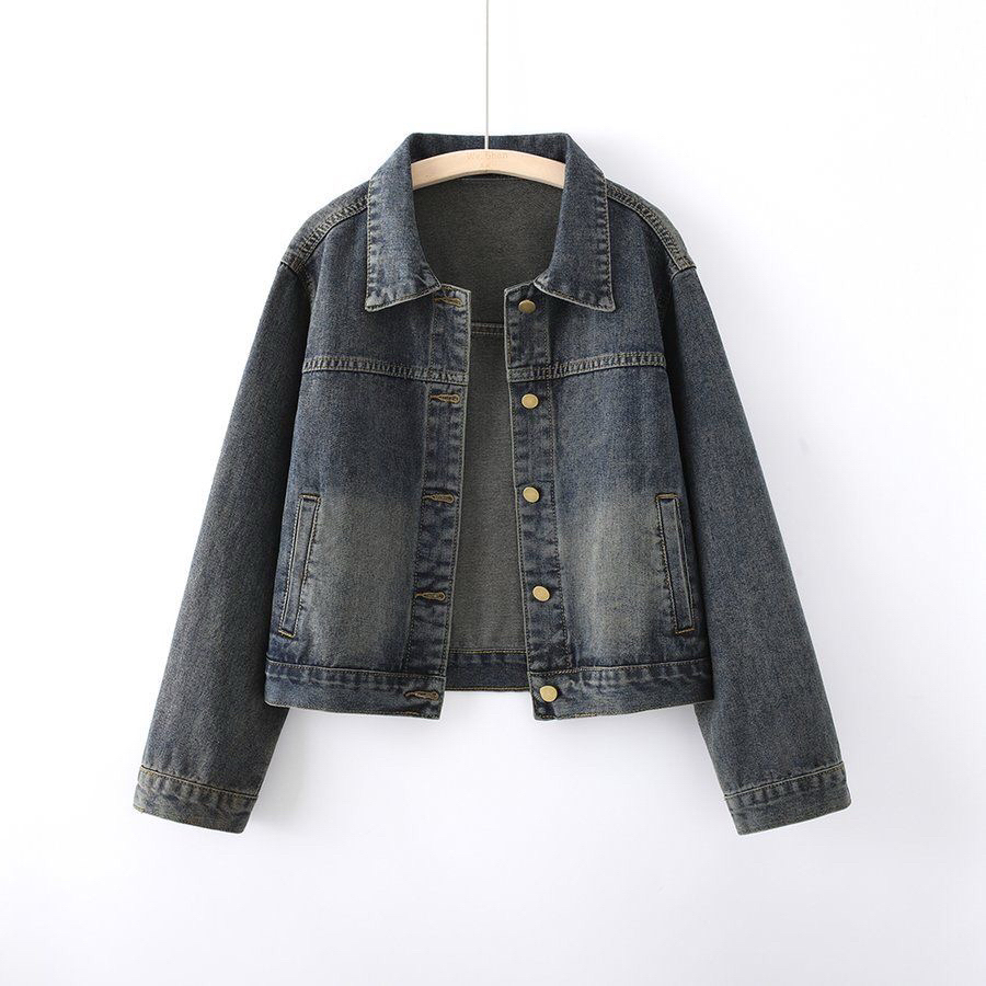 001~100牛仔衣短款时尚百搭休闲翻领水洗长袖简约修身