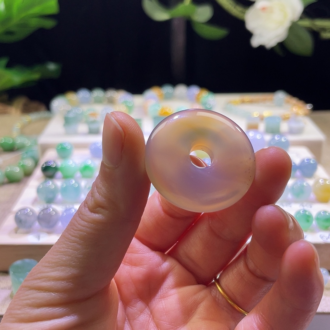 翡翠散珠玛瑙平安扣 新粉关注礼