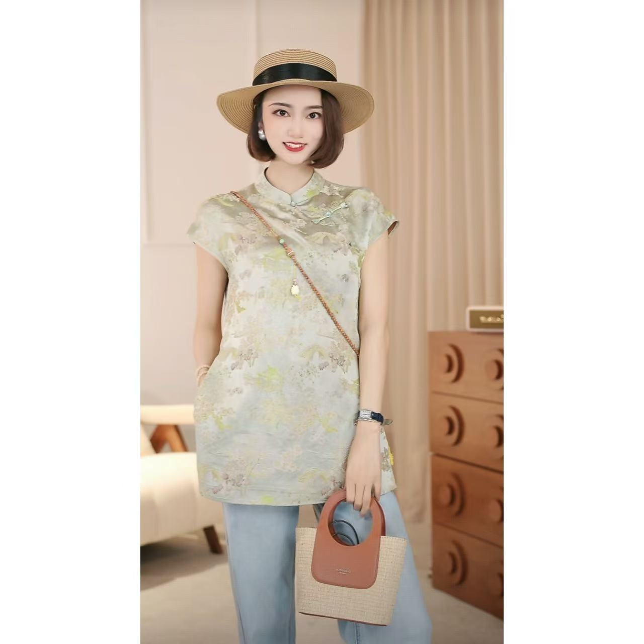 ［美伢专属］复古新中式百搭斜襟盘扣国风气质立领时尚小衫25626X