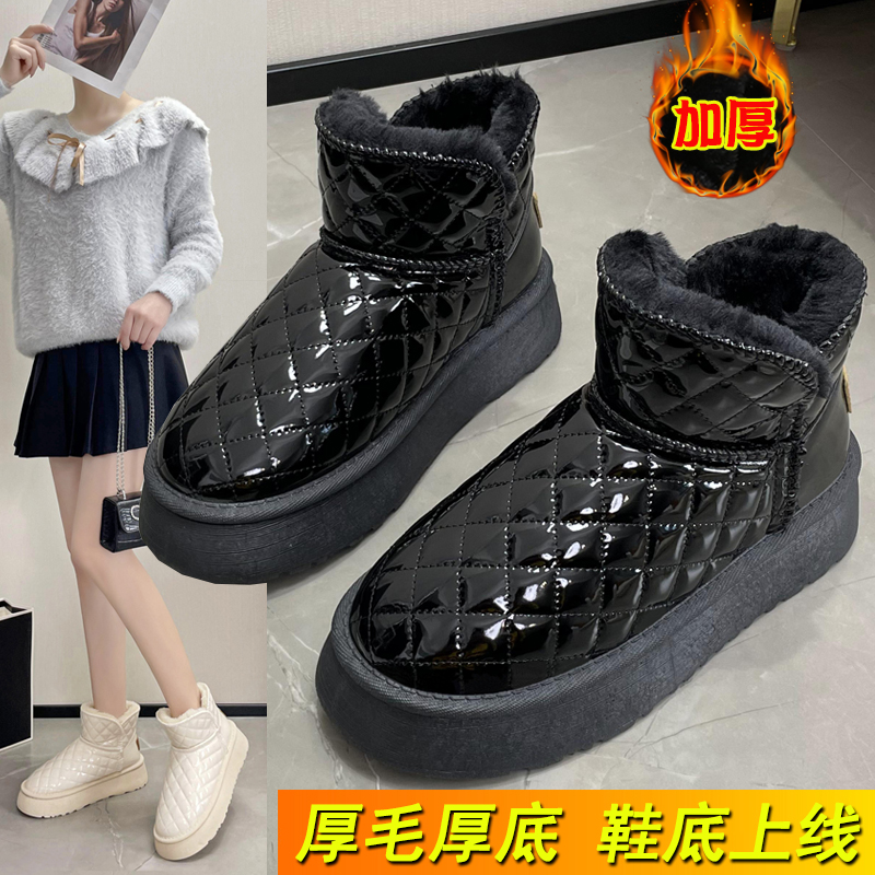 厚底中跟加绒加厚雪地靴女2025冬季百搭保暖短靴棉鞋松糕跟女鞋秋