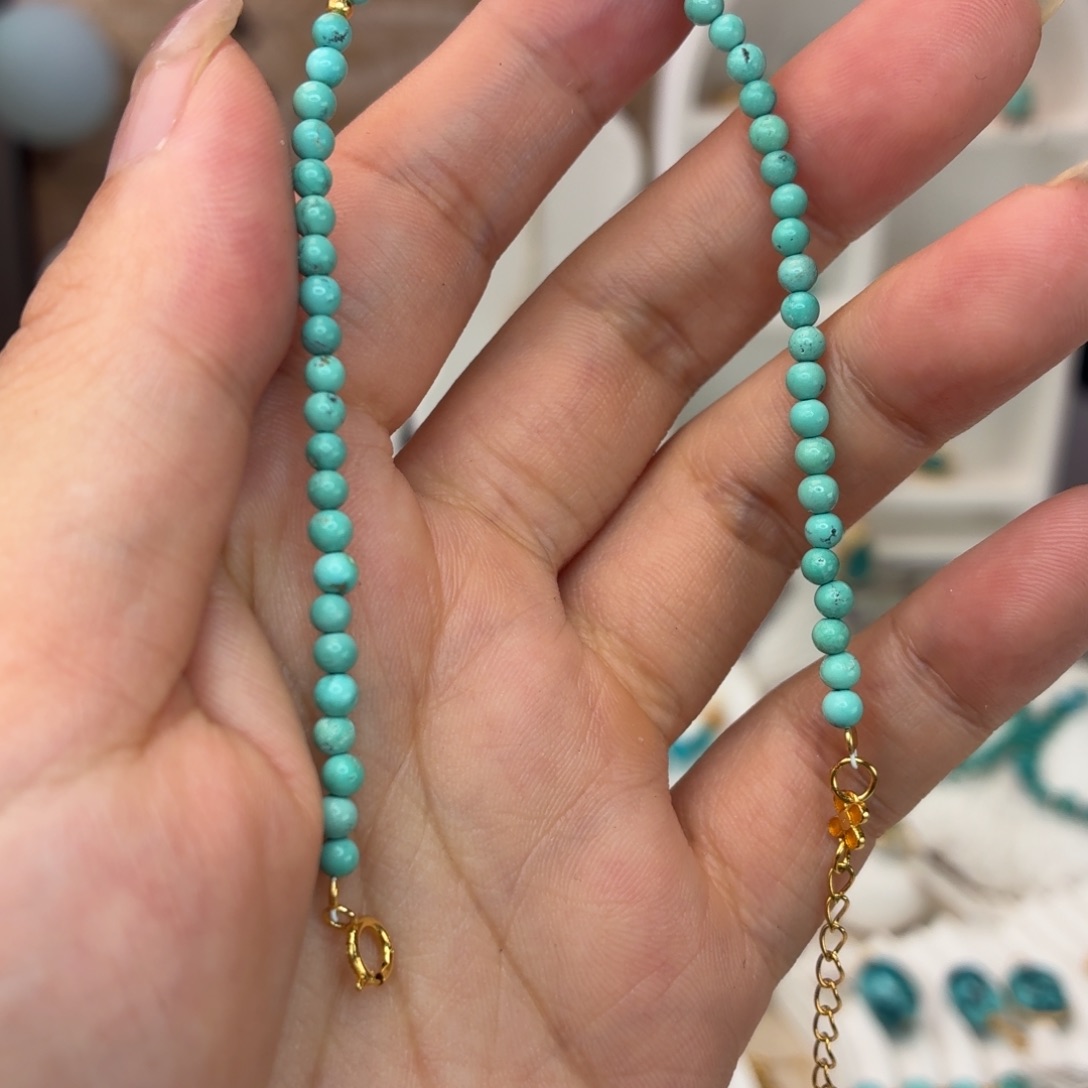 银S925镀金镶嵌绿松石手链