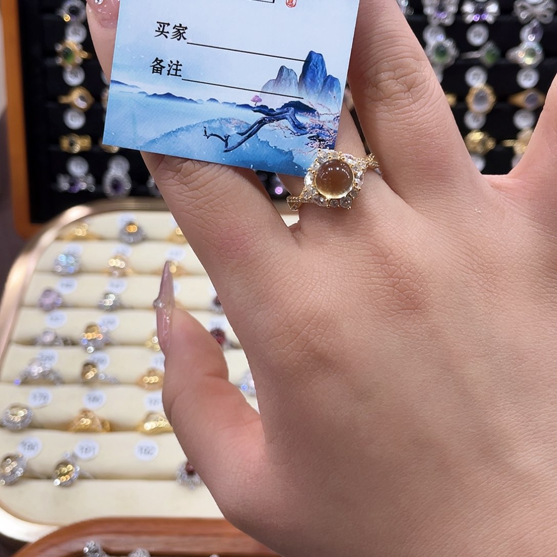 黄晶戒指女款银S925镶嵌中*彩戒指15