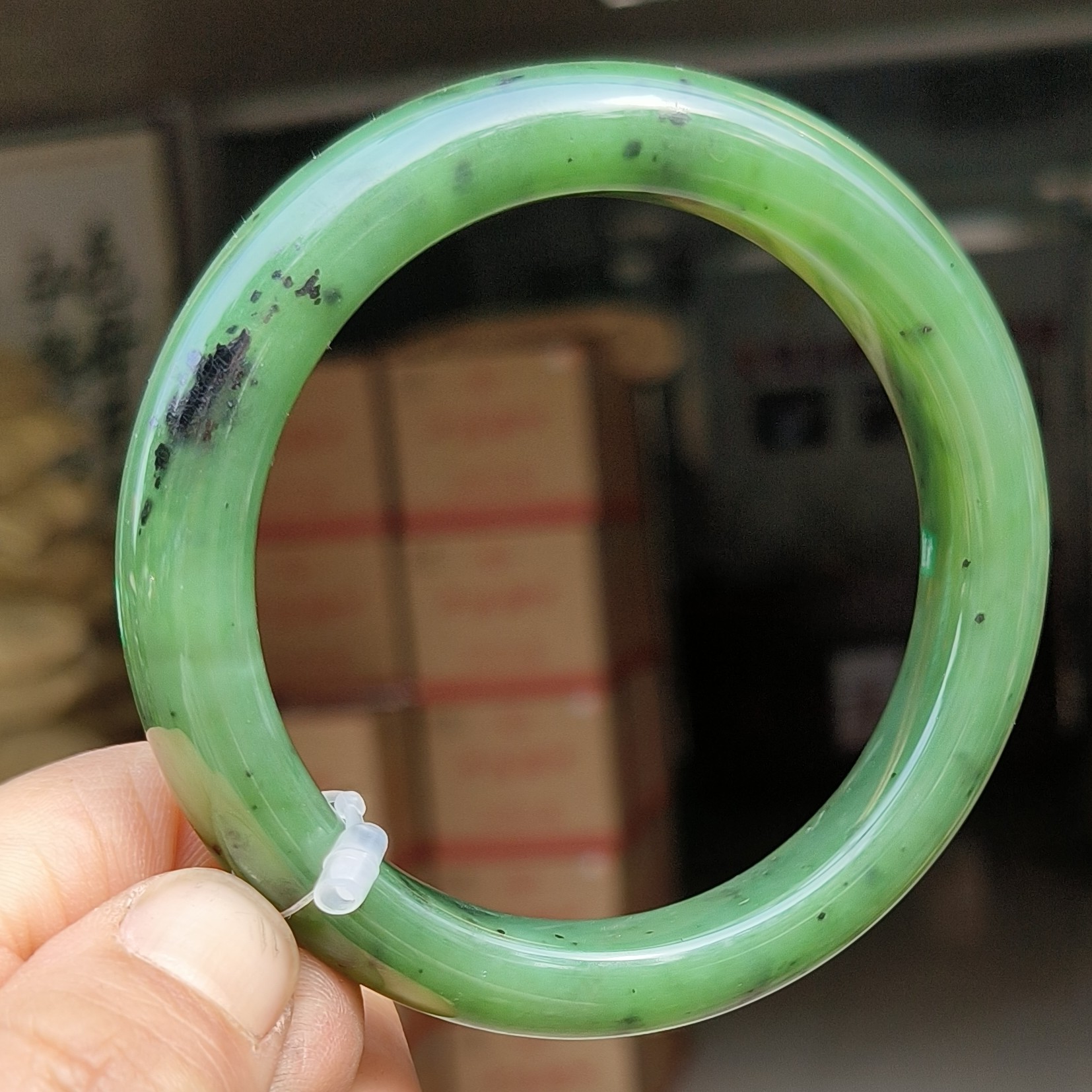 和田玉碧玉俄七矿手镯圈口57