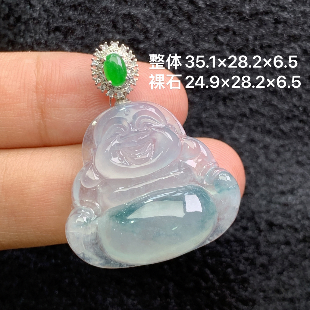 18k金镶嵌天然缅甸翡翠冰种佛公吊坠35.1×28.2×6.5/24.9×28.2×6.5