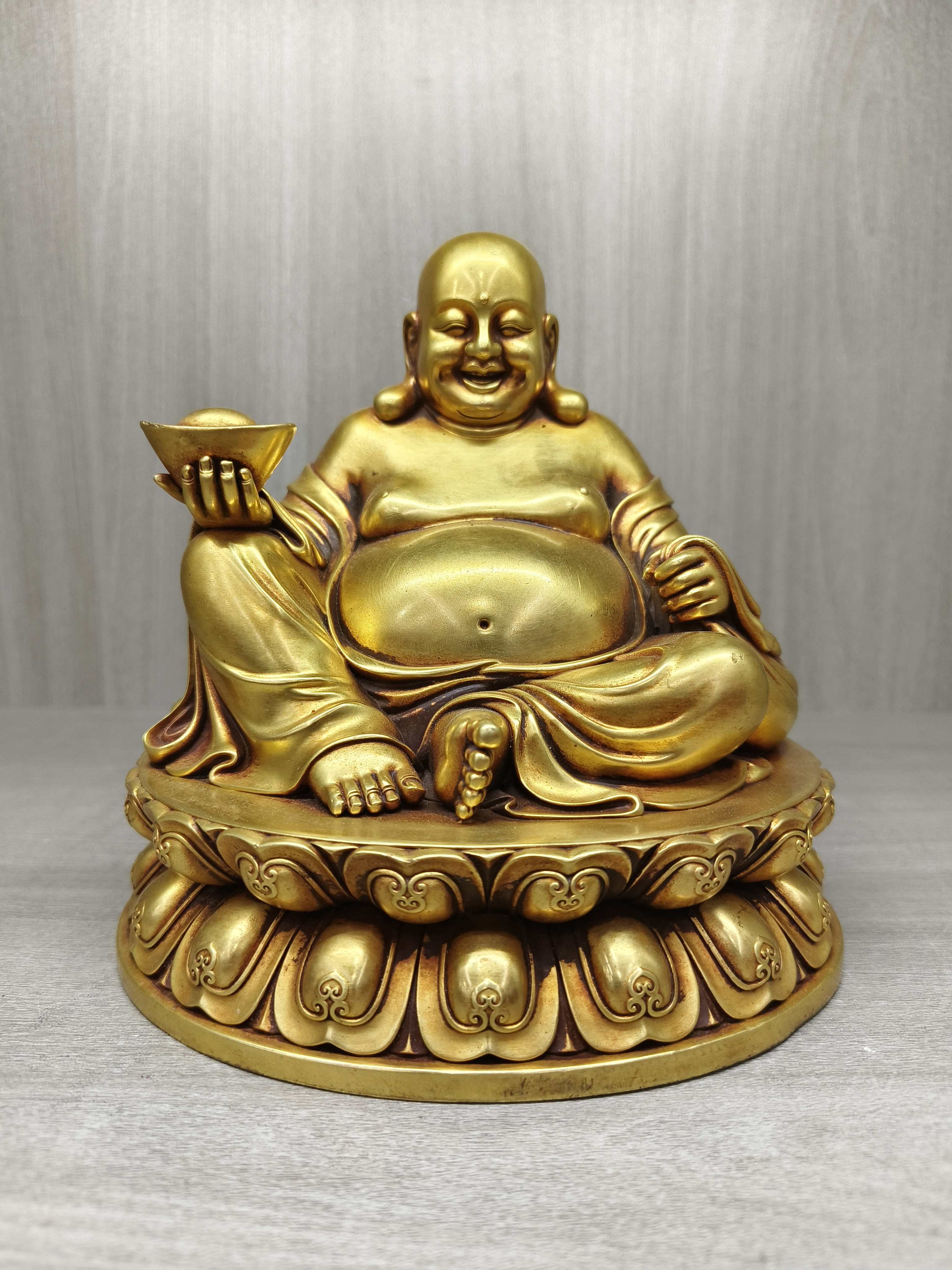 精铸紫铜鎏金弥勒佛 高17cm