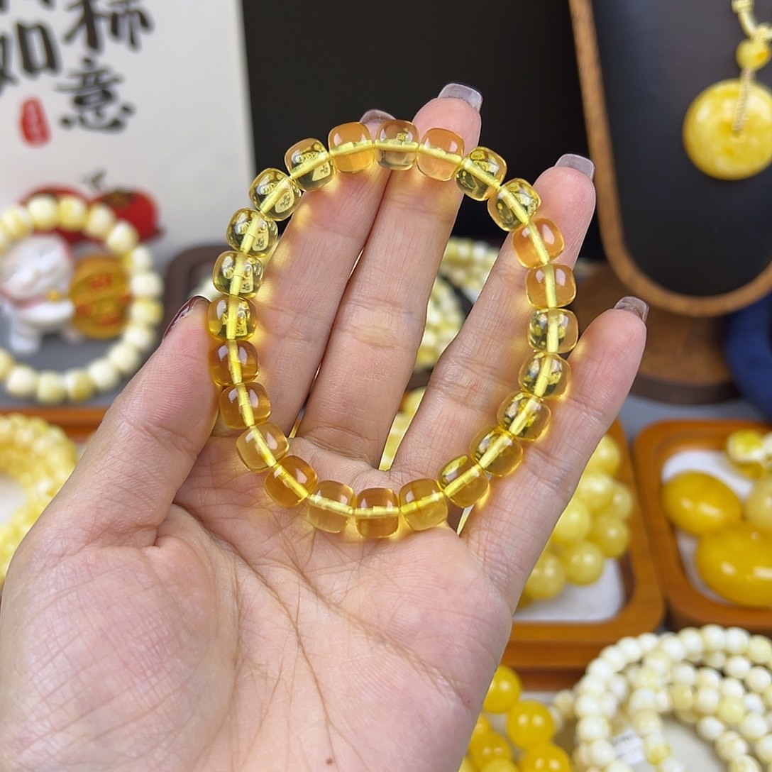 两****琥珀未镶嵌手链8.7mm 金珀