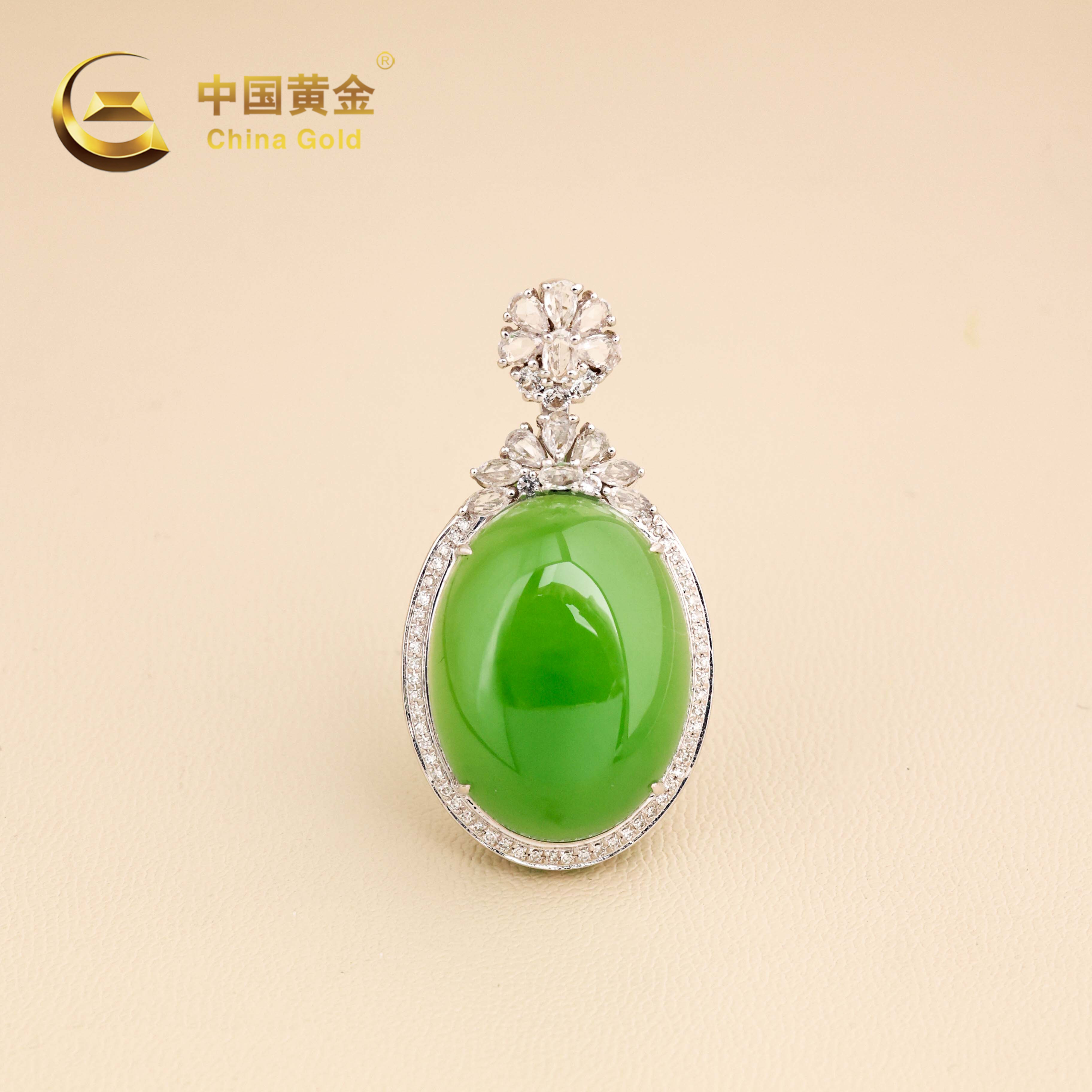 【中国黄金】韵翠 | 和田玉*吊坠*18k金镶嵌-D11243-Y