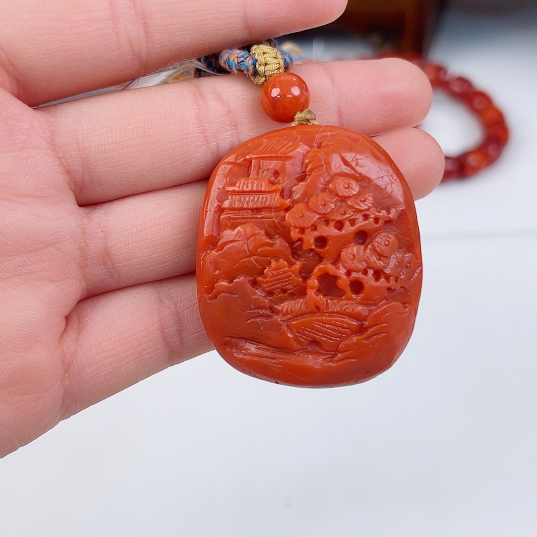 南红玛瑙未镶嵌瓦西山水吊坠