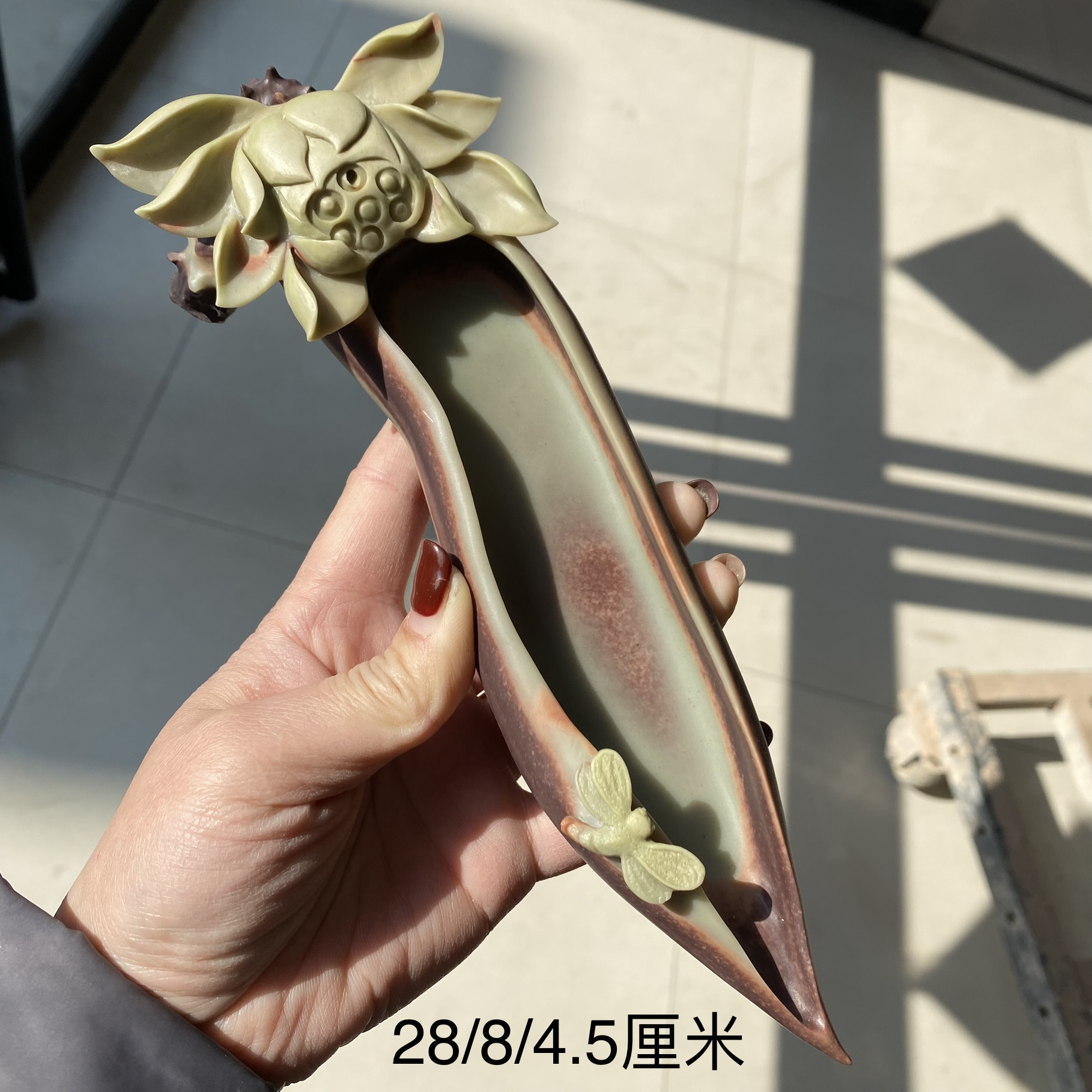 天然紫袍玉带莲花香复古插摆件精美雕刻中式家用陶瓷工艺品创意