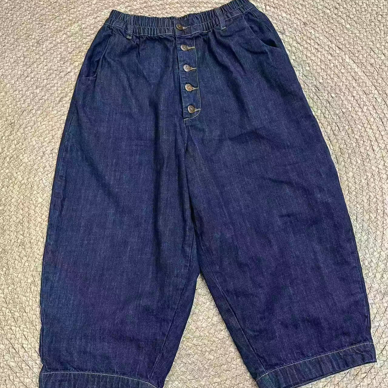 花社正品9252牛仔蓝水洗个性纽扣宽松大码牛仔休闲裤