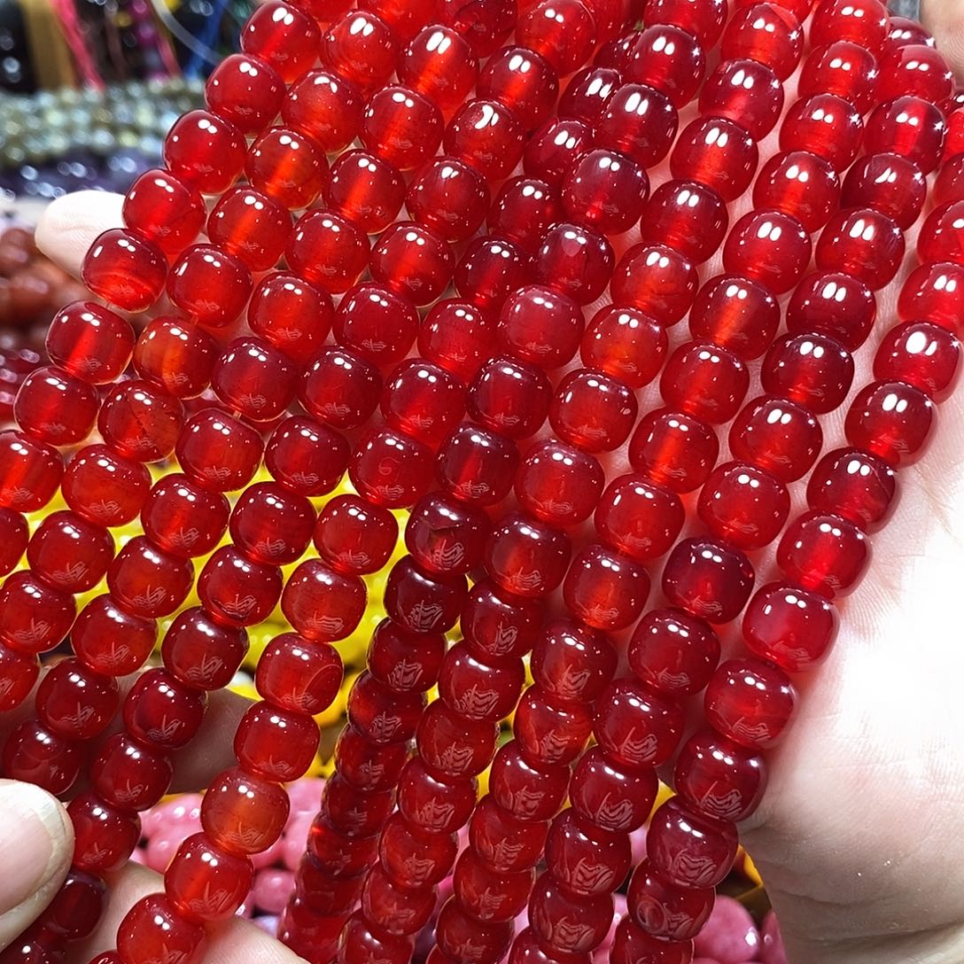 玛瑙/玉髓未镶嵌珠宝半成品鸽血红玛瑙老型珠一条卡10mm