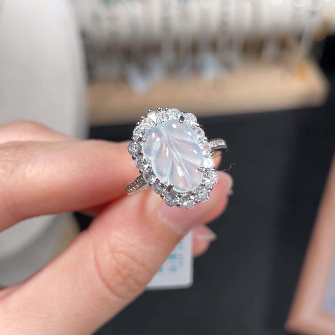 翡翠戒指银S925镶嵌7366