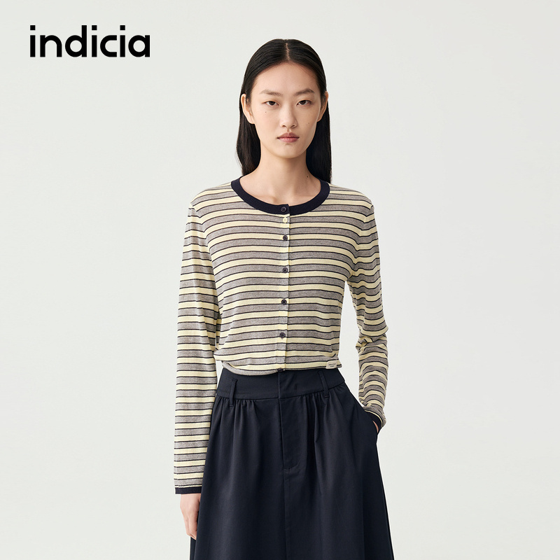 indicia标记商场同款25秋新款拼色条纹休闲宽松开衫F2C5KS311C