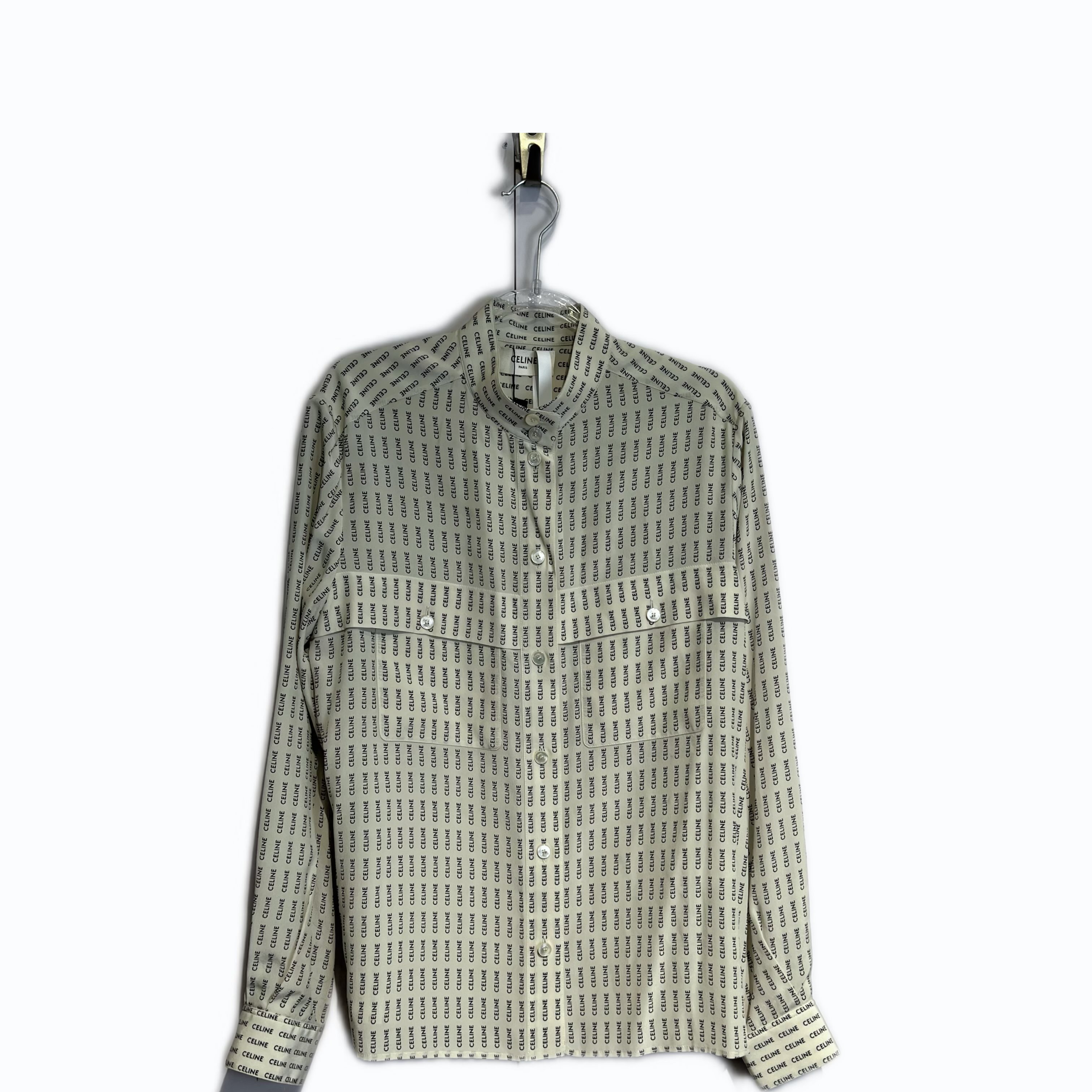 99新 Celine/思琳 02454 字母满印真丝衬衫 38码 