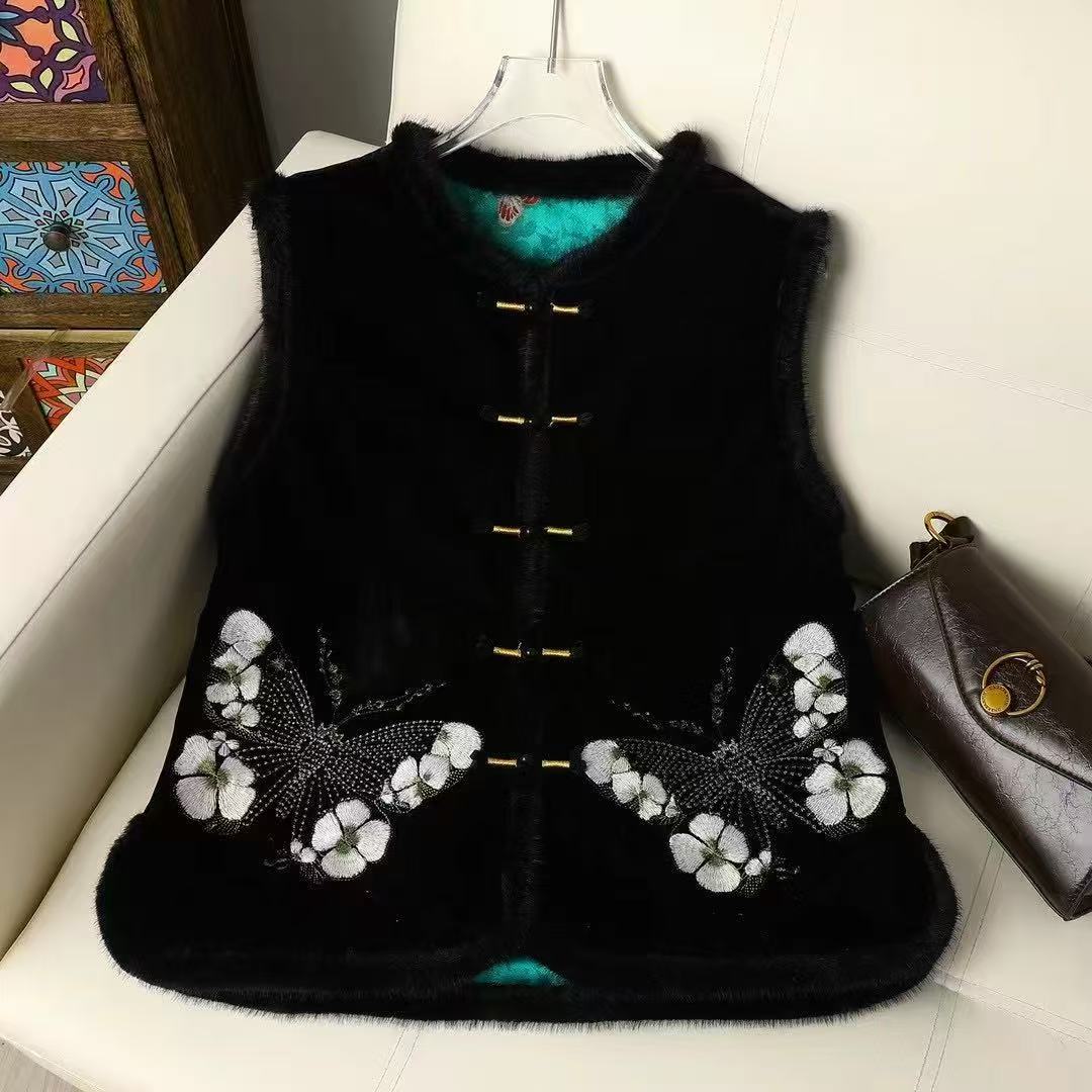 新款复古国风丝绒刺绣马甲蝴蝶外套秋冬加厚马甲