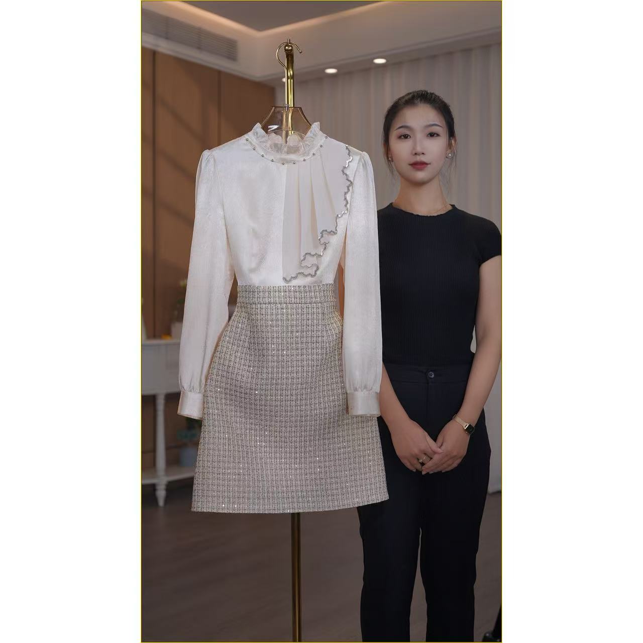 【蒂妮佳】3067品牌女装高贵气质显瘦长袖连衣裙