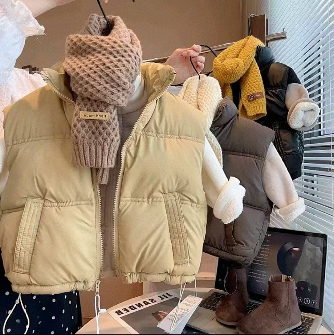 【现货】新款秋冬儿童立领棉马甲男童女童仿小羊皮休闲加厚保暖背心